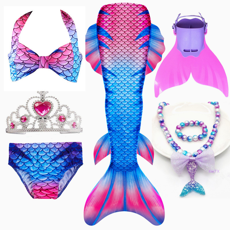2020 HOT 7PCS/Set Blue Swimmable Mermaid Tail Swimsuit With Monofin swimwear