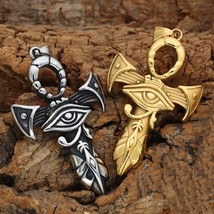Men Silver Gold Egyptian Eye of Horus Ankh Cross Pendant Punk Necklace Chain 24&quot; - £6.31 GBP
