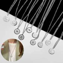 Twelve Constellation Long Necklace | 12 Zodiac Signs Round Silver Color Pendant - £13.91 GBP