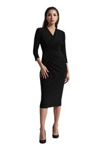 Joseph Ribkoff v-neck ruched bodycon dress in Black - size 6 - $178.20