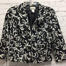 New York City Design Co Womens Blazer Jacket Black Floral Buttons Stretch M - $15.35