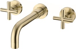 Trustmi Bathroom Faucet, 2-Handle Wall Mounted Brass Vessel Sink, Brushed Gold - $102.99