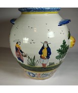 Antique HB Quimper Faience Vase Hand Painted Breton Scene Lemon Handles ... - $1,193.82 CAD