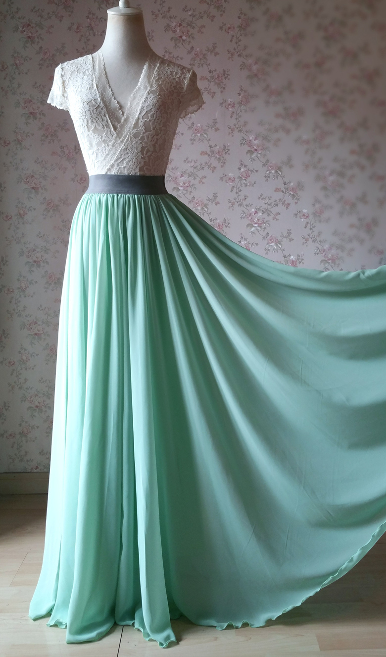 Sage green chiffon maxi skirt 4 780
