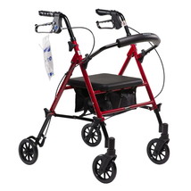 Dynarex DynaGo Flex Rollator, 6” Wheels, Adjustable Seat Height, Red Frame - $142.65 CAD