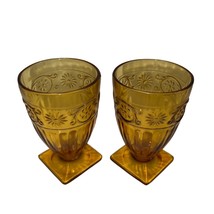 Vintage Pair of Indiana Glass Daisy Amber Footed Tumbler 9 Oz - $24.75