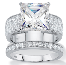 Princess Cz Bridal Engagement 2 Piece Ring Set Sterling Silver 6 7 8 9 10 - £160.25 GBP