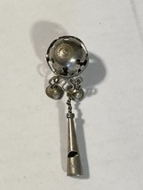 Antique Vintage Sterling Silver Infant Baby Rattle Whistle Toy “97” Bells - £85.66 GBP