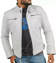 New Men Jacket White Stylish Leather Handmade Genuine Real Lambskin Soft... - £86.32 GBP+