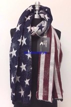 New Fashion Large Thick Soft Warm Wrap Shawl USA Flag Long Scarf Stole Navy - $12.19
