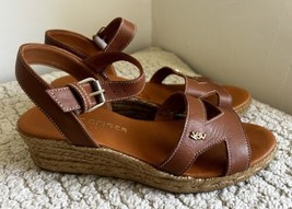 Kurt Geiger Brown Leather Wedge Espadrille Sandals Size 38 US 7.5 - £55.99 GBP