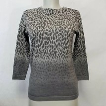 Talbots Womens Petites P grey Leopard print Sweater Merino Wool pulloiver - £15.73 GBP