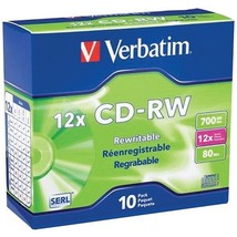 Verbatim 95156 700MB 80-Minute 4x-12x High-Speed Branded CD-RWs, 10 pk - £25.93 GBP