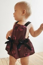 For Love and Lemons Sophie Infant Baby Romper Burgundy Floral Ribbons 0-3 Months - £31.64 GBP