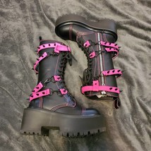 Current Mood Goth Emo Rave Punk Timing Spiked Combat Boots Sz 6 - £78.65 GBP