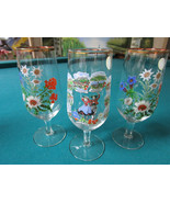 TK BAVARIA GERMANY THREE HAND PAINTED WINE GLASSES FLOWERS DANCING COUPL... - $88.24 CAD