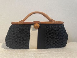 Kate Spade Black White Straw Handbag Woven Tote Purse Summer Bag MBb0321 - $84.99
