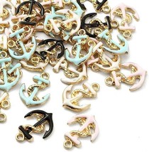 Anchor Charms Gold Enamel Assorted Lot Link Jewelry Sea Pendants 17mm 4pcs - £5.05 GBP