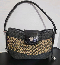 Brighton Savannah Shoulder Bag Woven Black and Tan Braided Handle 12x8 V... - $24.70