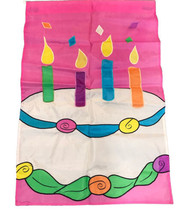 Birthday Cake Banner Flag Vtg 40x28” Bright Colorful Birthday Cake Pink Large - £7.73 GBP