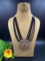 Gold Plated Indian Bollywood Style Black Kundan Pendent Necklace Jewelry Set - £22.01 GBP