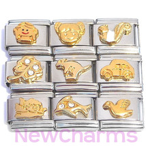 Set of 9 Italian Charms - Vintage Style Gold Animals, Leaf, Kids, Angel (MIX113) - £7.84 GBP