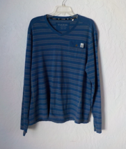GUESS Blue Stripes Long Sleeves V-Neck T-Shirt Men size 2X Front Pocket Cotton - £12.63 GBP