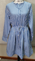 Free Assembly Shirt Dress Women&#39;s Medium Blue Striped Cotton Popover Drawstring - £15.22 GBP