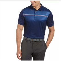 PGA Tour Men&#39;s Chest Stripe Polo Shirt in Blue Print-Small - $19.99