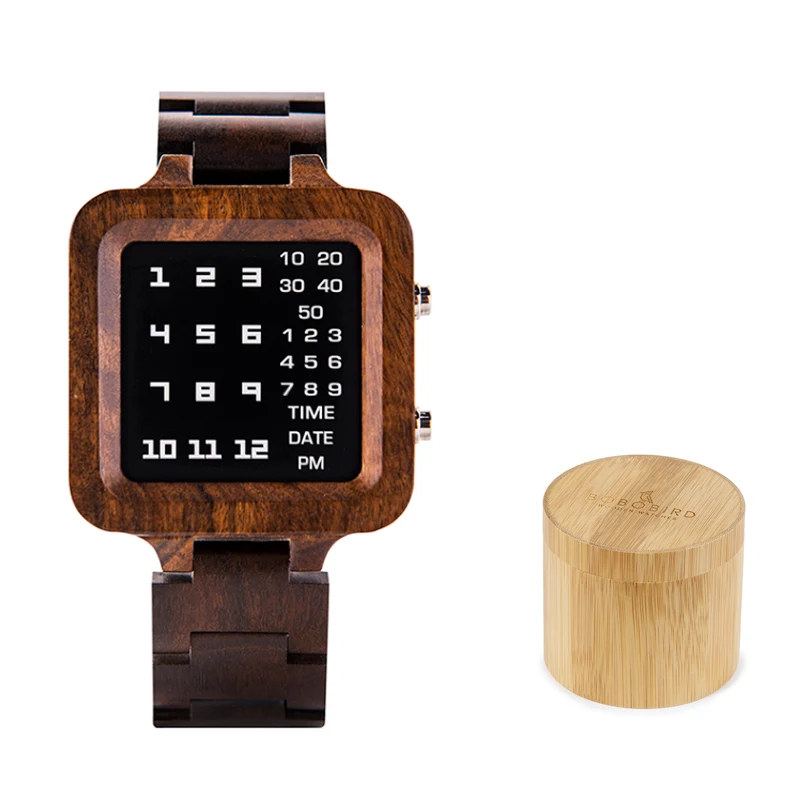 BOBO BIRD Digital Watch Men   Designe Night Vision Bamboo Watch Mini LED  Unique - £110.26 GBP