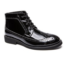 Italian Brogue Men Chelsea Boots Gold Patent Leather British Formal Men Shoe Oxf - £72.89 GBP
