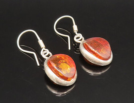 925 Sterling Silver - Vintage Oval Cabochon Baltic Amber Earrings - EG11743 - $39.09