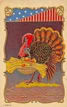 Patriotic Thanksgiving~Turkey Holding BASKET-EMBOSSED Gilt 1910s Postcard - £4.90 GBP