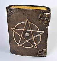 Pentagram W Stone Aged Looking Paper Leather W/ Latch - £41.66 GBP