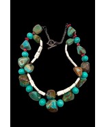 Southwestern Style Natural Turquoise Coral Beaded Statement Necklace - £66.55 GBP