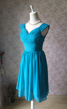 Teal-blue Midi Chiffon Dress Custom Plus Size Bridesmaid Chiffon Dress image 6