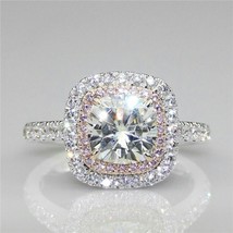 Halo Engagement Ring 2.75Ct Cushion Cut Simulated Diamond 14K White Gold Size 9 - £216.40 GBP