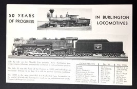 50 Years of Progress In Burlington Locomotives 1933 PC Posted Trains Railroad - £5.47 GBP