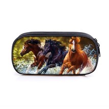 Galloping  Black Horse Print  Pencil Bag Ladies Cosmetic Bags For Young Boys Gir - £12.89 GBP