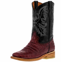 Kids Unisex Western Boots Alligator Pattern Leather Burgundy Square Toe ... - $54.99