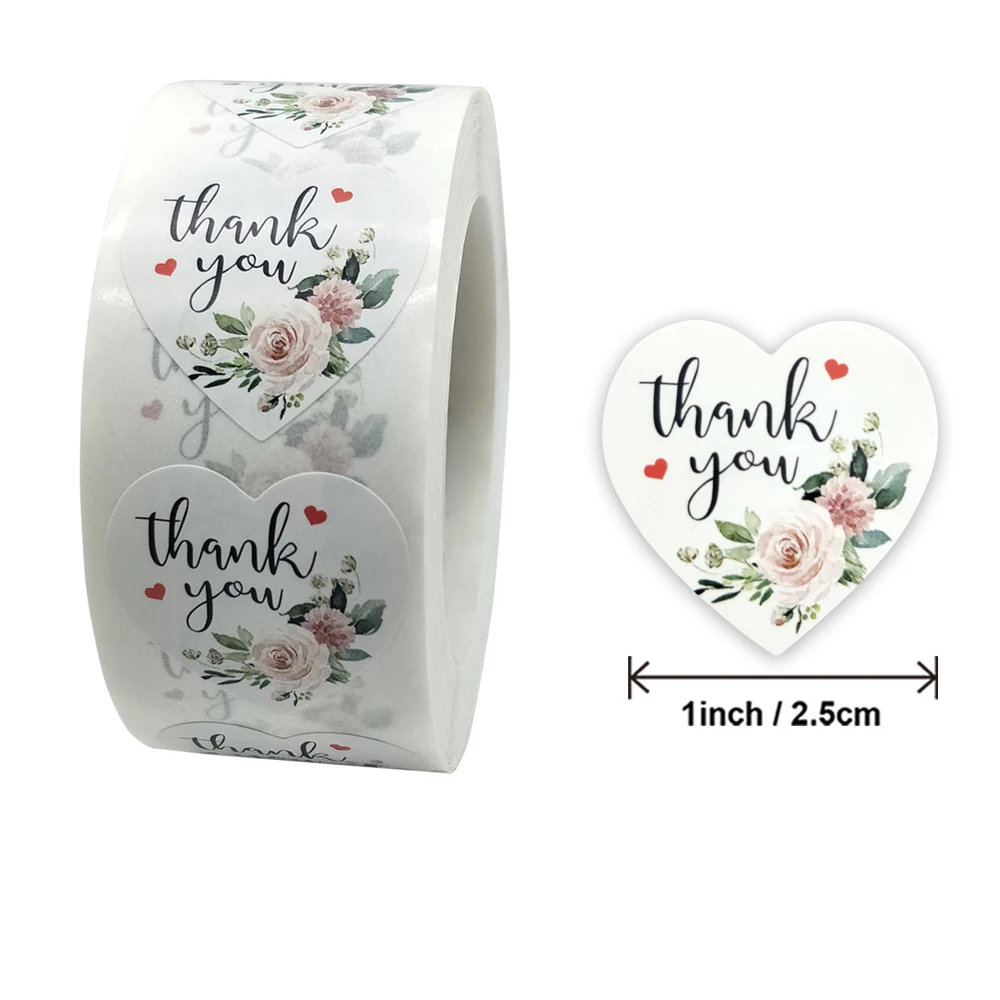 House Home 100-500pcs Thank You Stickers Heart Floral Seal Labels Cute Paper Sti - £19.91 GBP