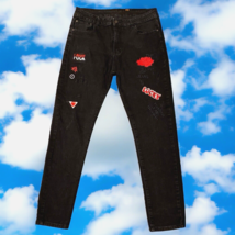 Jeans 34 Custom Patched Distressed Love, Lucky, Anarchy Black Mens Stretch - $24.95