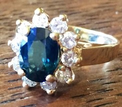 2.7Ct Natural color change sapphire green to blue 14k gold diamonds halo ring! - £2,084.71 GBP