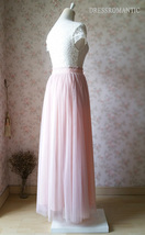 BLUSH PINK Tulle Maxi Skirt Bridesmaid Plus Size Tulle Skirt Outfit image 5
