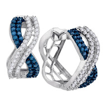10kt White Gold Womens Round Blue Color Enhanced Diamond Hoop Earrings 1 Cttw - £679.07 GBP