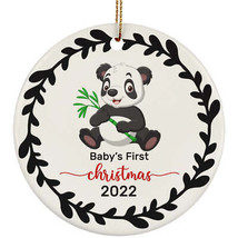 Cute Panda Baby Bear First Christmas Circle Ornament Wreath 2022 Holidays Gift - £11.82 GBP