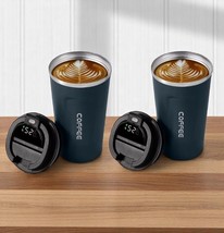Set of 2 Dark Blue Stainless steel Coffee Mug with Temp. Display 380ml - $456.55 MXN
