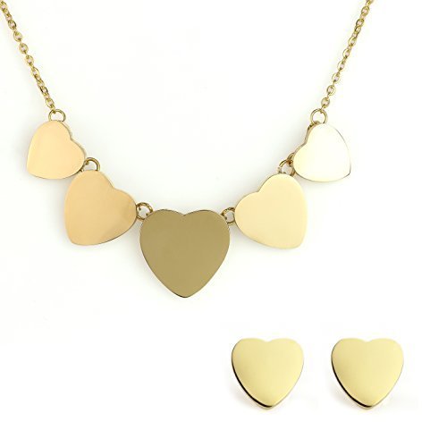 Gold Tone Multi Heart Necklace and Coordinating Earring Set