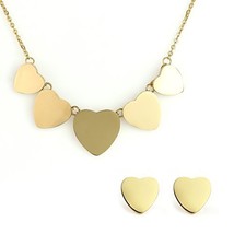 Gold Tone Multi Heart Necklace and Coordinating Earring Set - £22.13 GBP