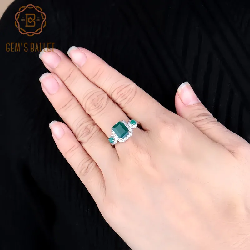 Gem&#39;s Ballet 2.28Ct  Green Agate Gemstone Rings For Ladies 925  Silver Wedding R - $68.71